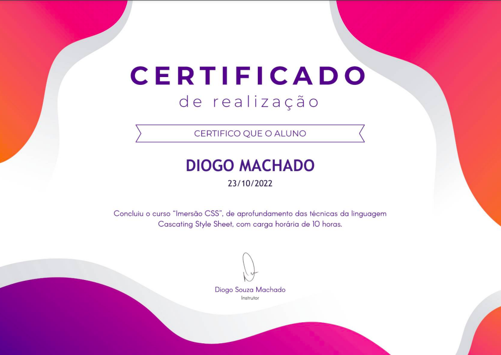 Imagem do modelo de certificado digital do curso